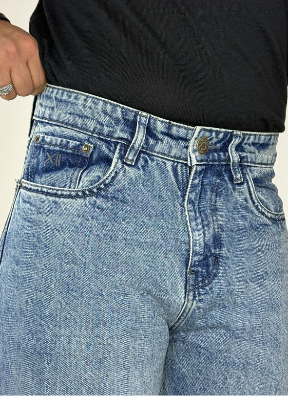 Roman XII Cyclops Moss Green jeans - waistband and rivet detail with XII branding
