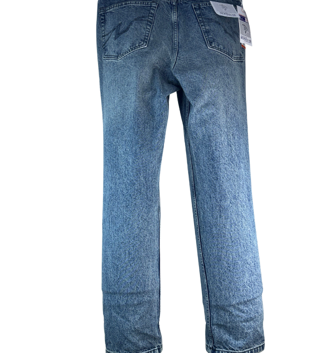 Roman XII Cyclops Moss Green jeans - full flat lay showing baggy fit silhouette and denim texture