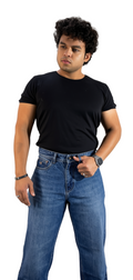 Roman XII Cyclops Dark Blue jeans - full body front view showing baggy fit
