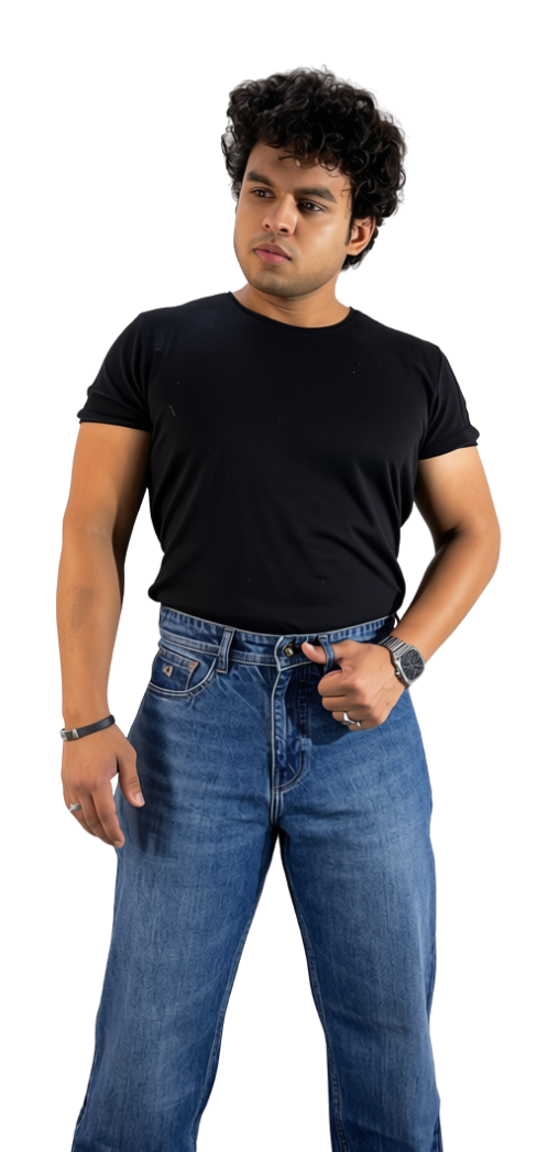 Roman XII Cyclops Dark Blue jeans - full body front view showing baggy fit