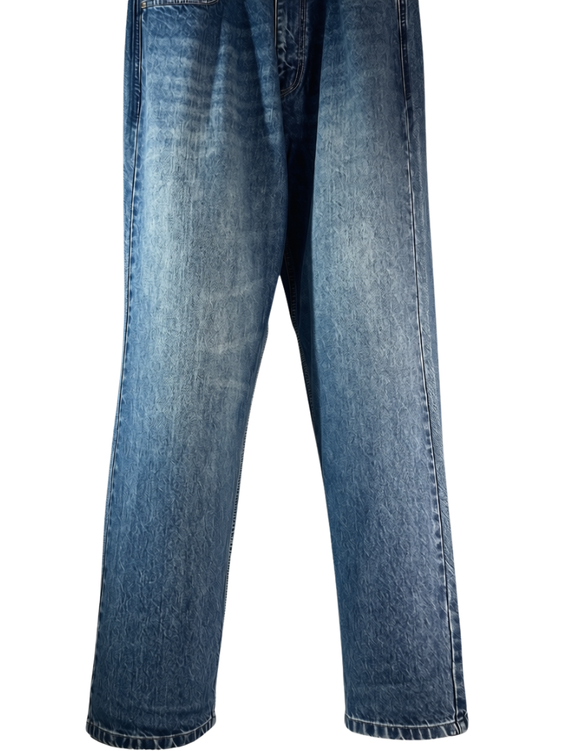 Roman XII Cyclops Heritage jeans - flat lay back view showing baggy leg silhouette